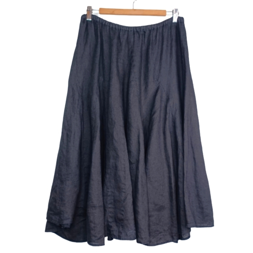 CP Shades Minimalist Lagenlook 100% Linen Black Fanny Sz L Midi Skirt